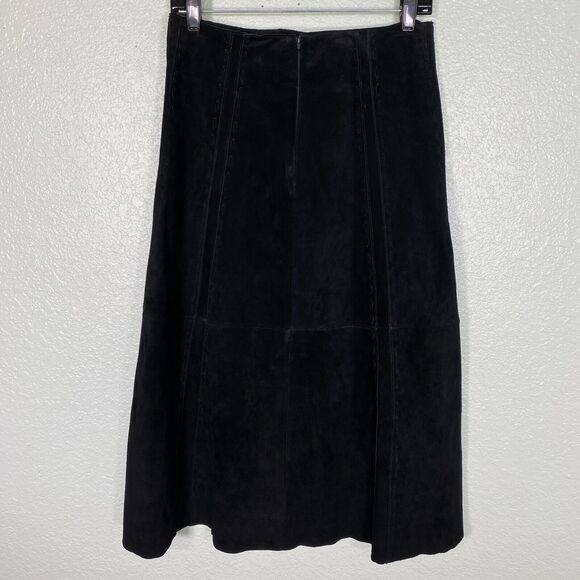 Asos Skirt Womens 6 Suede Leather Lace Up Heavy Stitch Detail Midi Black Boho - Picture 6 of 11